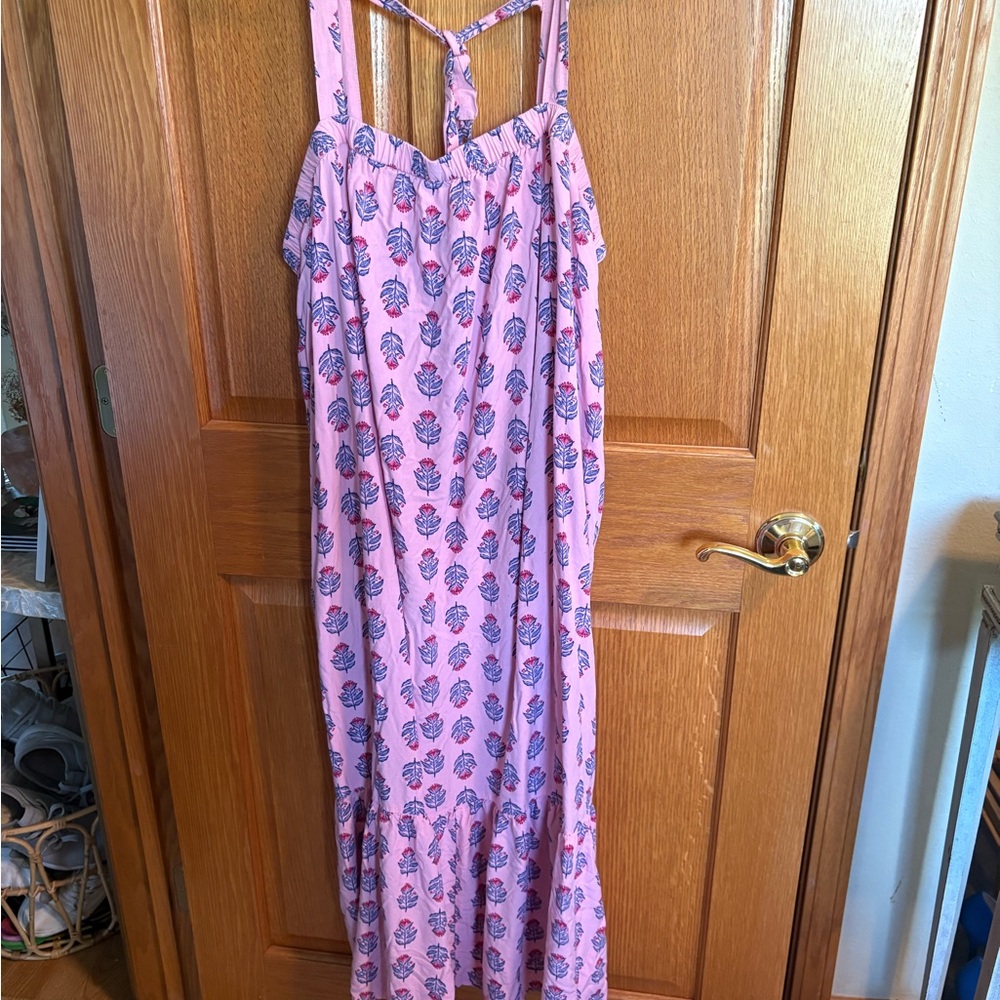 Old Navy Pink and Blue Leaf Print Dress